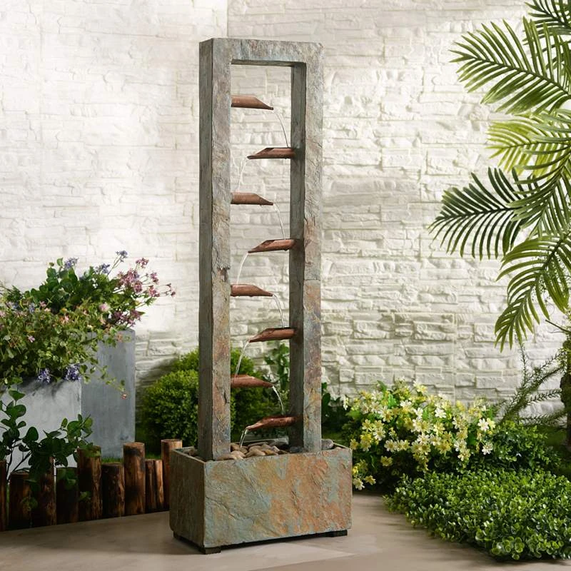 Spillway 47 3/4"H Slate And Copper Cascading Floor Fountain