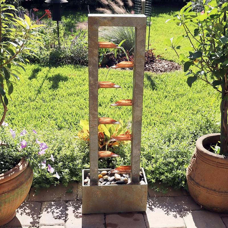 Spillway 47 3/4"H Slate And Copper Cascading Floor Fountain - Image 6