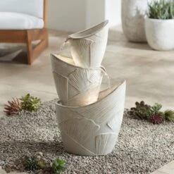 Three Urn With Leaves 30" High LED Cascading Floor Fountain