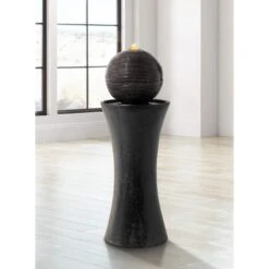 Dark Sphere 35 1/2" High LED Pillar Bubbler Fountain