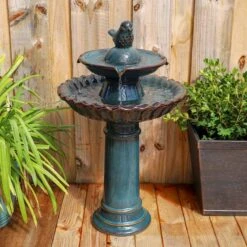 Vogel 27 1/4" High Teal Blue Ceramic Bird Garden Fountain
