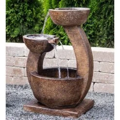 Zen 33" High Relic Lava Two-Bowl LED Outdoor Floor Fountain